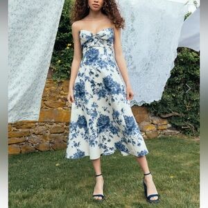 Jenny Yoo Blue and White Floral Midi Dress